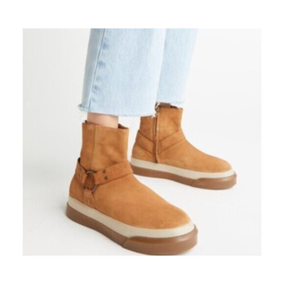 Free People Suede Bodhi Harness Boots 7.5 Brown Pull-On Ankle Fall NWOB